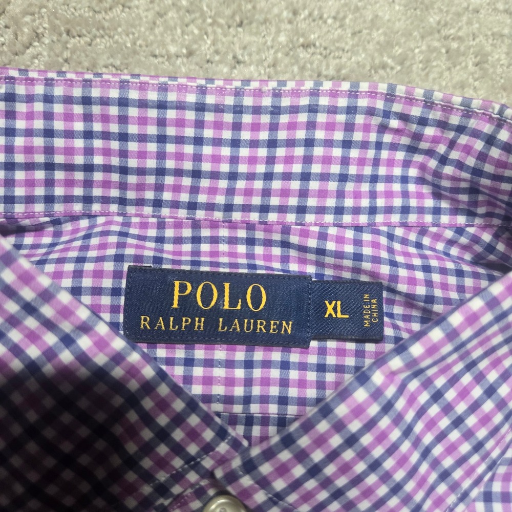 Polo Ralph Lauren Mens XL Purple Gingham Check Button Down Long Sleeve Cotton - Picture 4 of 6
